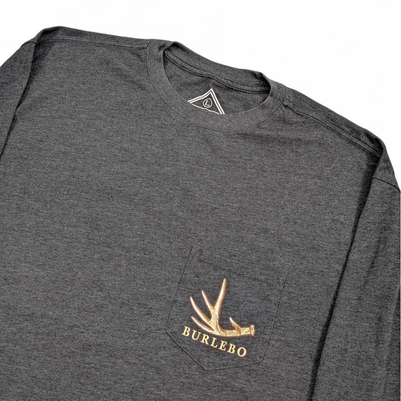 Burlebo Deer Buckhorn‎ Long Sleeve T Shirt Mens Large Gray Outdoors Hunting - Picture 2 of 9